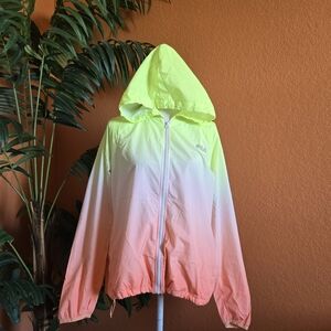 3/$25 Fila Windbreaker Sports Jacket Ombre Neon Yellow Orange White Large
